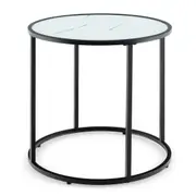 Costway 50cm Faux Marble Glass Top Side Table Coffee End Table Side Table White