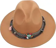 [WESIEVYA] Ethnic Felt Jazz Hat Decorative Party Sunshade Hat Men's Fashion Hat 1pc Khaki