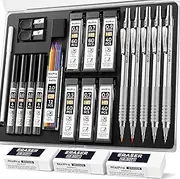 Nicpro 22PCS Metal Mechanical Pencils Set in Case, Art Drafting Pencil 0.5, 0.7, 0.9 mm & 2 PCS 2mm Graphite Lead Holder(4B 2B HB 2H) for Drawing Writing Sketching With 10 Tube Lead Refills Erasers