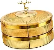 yuksok Divided Serving Tray Food Storage Organizer 2 Tier Multifunctional Snack Platter Dried Fruit Plate for Treats Veggies Popcorn