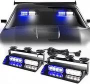 WINECO 2 in 1 Blue White Emergency Dash Strobe Lights Interior Front/Rear Windshield Warning Safety Flashing Volunteer Firefighter Police Lights for Vehicles, Trucks (2x7.16 inch, 16 LED )
