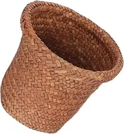 MAGICLULU Woven Trash Can Lid Simple Car Bucket Containers Bin Human Air Touchless Mini Waste Foldable Garbage Liners Rubbish Basket Nappy Trash Cans Seaweed Coffee