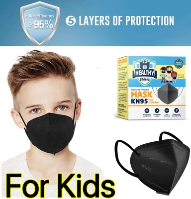 50/100 Pcs Black KN95 Protective 5 Layer Kids Face Mask BFE 95% Disposable Masks