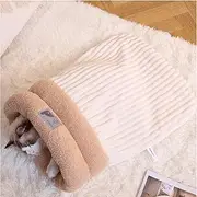 RyNova Winter Cat Sleeping Bag, for Cats, Dog, Cat, Winter Warm Sleeping Bag, Plush Soft Pet Bed, Comfort Bed, 360°Wrap Comfortable Pet Snuggle Sack (Bej, Medium)