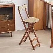 Folding Bamboo Bar Stools, 18/24/27 Inch Kitchen Counter Height Stools Foldable with Backrest Footrest, Portable Rattan Bar Chairs for Home Kitchen Island Breakfast(18in/46cm)