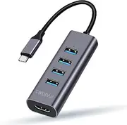 TWOPAN USB C Hub T1-H, 5-in-1 USB Type C Hub with HDMI(4K) Output and 4 USB 3.0 Ports Compatible with Samsung Galaxy S10+/S10/S9/S8 MacBook Air/Pro Chromebook iPad Pro Travellers' Choice Space Gray