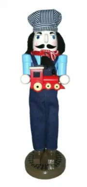 SANTA'S WORKSHOP 14" WOODEN NUTCRACKER TRAIN CONDUCTOR ENGINEER XMAS DECORATION