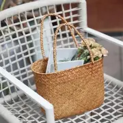Woven Basket Reusable Portable Woven Grocery Bag Container Multipurpose Market