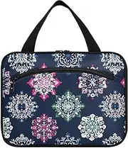 [sanluoli] Bohemian Mandala Style Flowers hanging travel kit for women with hook, designer portable makeup bag for trip essentials vacation bolsas para maquillaje de mujer, bohemian mandala style