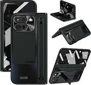 [Miimall] Slim for Google Pixel 9 Pro Fold Case with Pen & Pen Slot, One-Peace Stand Hinge Protection Anti-Fingerprint Screen Protector Case for Google Pixel 9 Pro Fold 5g Case, Black