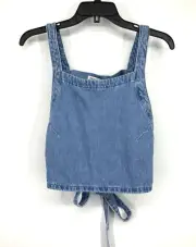 Zara Top Womens Large Cropped Blue Denim Open Back Tie Strappy Sleeveless NWT