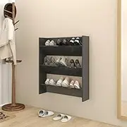 Narrow Shoe Rack, Shoe Organizer Cabinet with 2 Tipping Shelf, Wood Wall Shoe Cabinet for Entryway, Foyer, Hallway, 80x18x90 cm, Grey