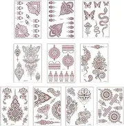 10 Sheets Temporary Tattoo Stickers, Waterproof Lace Pattern Tattoos Mystery Flower Body Art Sticker for Women Girls DIY Body Face Arms Legs,Waterproof Fake Tattoos Temporary Tattoo Kits