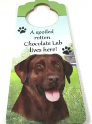 NEW CHOCOLATE LAB DOORKNOB HANGER MADE OF LIGHT WOOD 10" X 4"