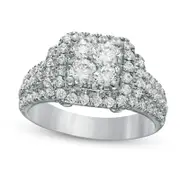 1.5 CT. T.W. Quad Natural Diamond Cushion Frame Collar Engagement Ring in Solid 14K White Gold