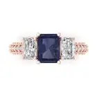3.61 ct Emerald Cut Sapphire Gemstone Three-Stone Ring with Accents Rose Gold