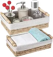 [DAWNTREES] 2 Pack Storage Basket, Wicker Baskets for Organizing with Handle, Decorative Bins for Countertop Small Baskets Set.