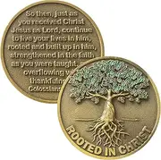 Rooted in Christ Colossians 2:6-7 Bible Verse Challenge Coin Pocket Token