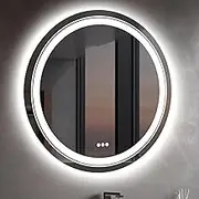 LUVODI 900mm Illuminated Bathroom Mirror: Backlit and Front LED Lighted Wall Mounted Makeup Mirror Round Vanity Mirror with Demister Pad, Sensor Touch Switch, Memory Function IP65