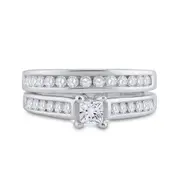 14k White Gold Princess Diamond Bridal Wedding Ring Set 1 Cttw (Certified) Size 8