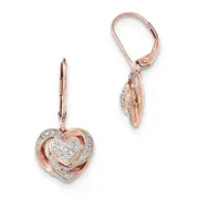 14k Rose Gold Real Diamond Heart Lever-Back Earrings