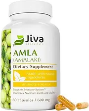Organic Amla Powder Capsules (600mg Advanced Extract Formula) by JIVA BOTANICALS - Potent Antioxidant, High in Organic Vitamin C. Supports Immunity, Stress Management, Strength and Vitality