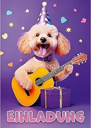 Moosthaler 12 x Birthday Invitations Girl with Cute Dog – The Perfect Invitation for All Poodle Fans – Invitation Cards Children's Birthday Girls – Invitation Cards Girls