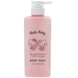 小禮堂 Hello Kitty 方形塑膠沐浴乳瓶 按壓式空瓶 沐浴罐 沐浴露罐 600ml (粉 洗澡)