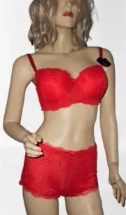 Kisses Convertible Light Lift Bra/Boyshort Set Valentine Red