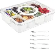 ALEXPRE Divided Serving Tray with Lid,Snack Box,Portable Snack Platters Organizer,Charcuterie Snackle Box Container with 8 Compartments & 5 Forks,Food Storage Containers,Keep Your Candy,Chips Fresh.