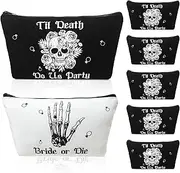 Silkfly 7 Pcs Bride or Die Bachelorette Party Makeup Bag Till Death Cosmetic Bags for Gothic Halloween Bridal Shower Supplies, White, Black