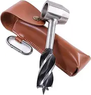 Survival Tool for Bushcraft Settlers, Bushcraft Gear Tools Hand Auger Drill Wood, Scotch Eye Wood Drill Peg & Hand Hole Maker for Camping, Outdoor, Hiking, with Leather Pouch and Hook