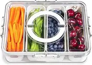 1/2 Pcs Fruit Storage Containers for Fridge, 4 Compartments Snack Box Container, Divided Serving Tray with Lid and Handle, Clear Snack Platter Organizer for Fruit, Candy, Veggie& Party, Travel,Picnics