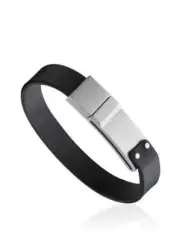 MONTBLANC MB black leather & steel clasp bracelet Size Medium authentic NWT