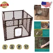 Stylish 4-Panel Pet Play Pen with Lockable Door, Ideal for Small Pets & Puppies