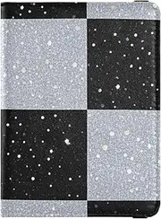 [Amooorous] Fake Glitter Checkerboard Squares White Black Leather decorative Passport Holder Cover Wallet Travel Documents Organizer Protector Passport Cover Holder Wallet Case Waterproof, Fake Glitter