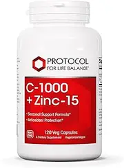 Protocol For Life Balance - C-1000 + Zinc-15 - Healthy Immune System Support and Antioxidant Protection - 120 Veg Capsules