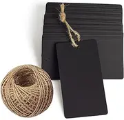 100 PCS Kraft Paper Tag with Jute Twine String, Rectangle Tags,Blank Marking Tags,Price Tags, 3.9" x 1.9" ,Black