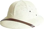 [AZIDWERYQ] Pith Helmet, Sunproof Wide Brim Mens Straw Hat with Belt Decor, Breathable Woven Sun Hat with Adjustable Chin Strap, Outdoor Miner Hat for Jungle Explorers Costume Boater Hat