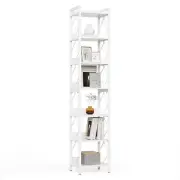 Book Shelf, 7-Tier Tall Bookcase, 78.7" Wooden Display Shelves with 1 White