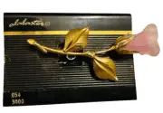 Vintage Brooch Flower Lapel Pink Lucite Rose Gold Tone Stem ALABASTER Pin