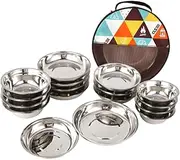 POPETPOP 1 Set Stainless Steel Camping Tableware Set Includes Plates Bowls with Storage Bag for Outdoor Activities Lightweight Portable Cutlery for Picnics BBQ Hiking
