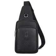 Embossed PU Leather Business Single Shoulder Bag Dual-layer Men Chest Bag (Black)