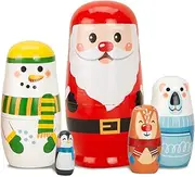 Christmas Nesting Dolls, 5PCS Wood Russian Nesting Dolls, Cute Snowman Santa Claus Elk Russian Doll, Toys for Kids Holiday Birthday Gift Christmas