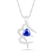 6.0mm Heart-Shaped Blue and White Lab-Created Sapphire Virgo Zodiac Sign Pendant in Sterling Silver
