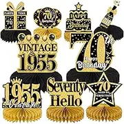 70th Birthday Decorations - 9PCS Vintage 70th Birthday Party Table Decorations for Women Black Gold 1954 Table Topper Honeycomb Centerpiece Decorations Supplies Seventy Year Old Birthday Party