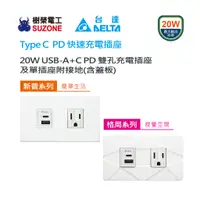 在飛比找蝦皮購物優惠-【樹榮電工SUZONE】20W USB A+C PD充電插座