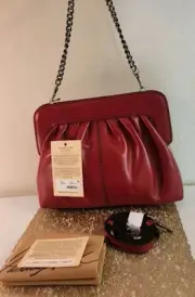 Patricia Nash Zelia Leather Frame Clutch Rosewood Red Purse Handbag NEW !!!