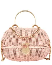 Chanel Pink Wicker Oval Locket Basket Chain Bag (Authentic Pre-Loved)