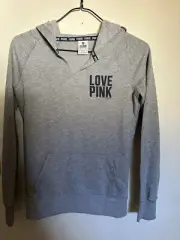 Love Pink Pull Over Top Hoodie Size Small Gray Hoodie